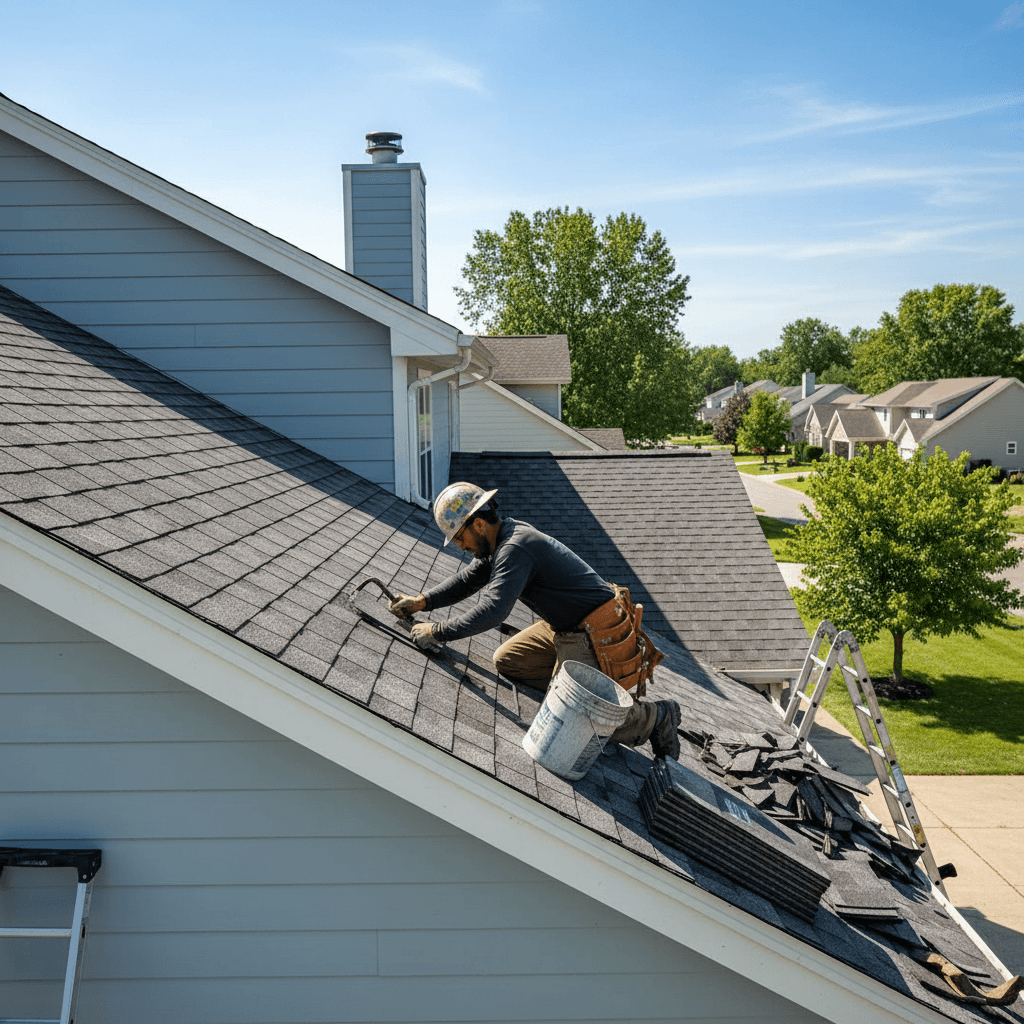 Crew completing a high-end residential roof replacement