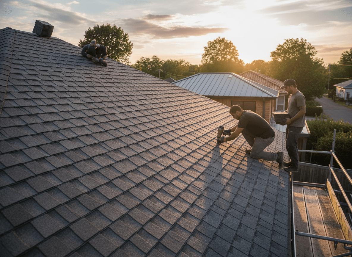 Architectural shingle roof during installation